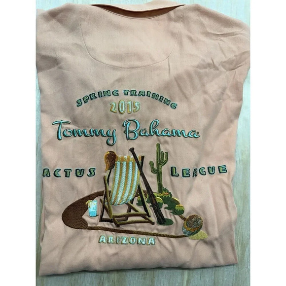 Tommy Bahama MLB Cactus League Embroidered 2015 Short Sleeve Silk Shirt Size XL - Picture 1 of 8